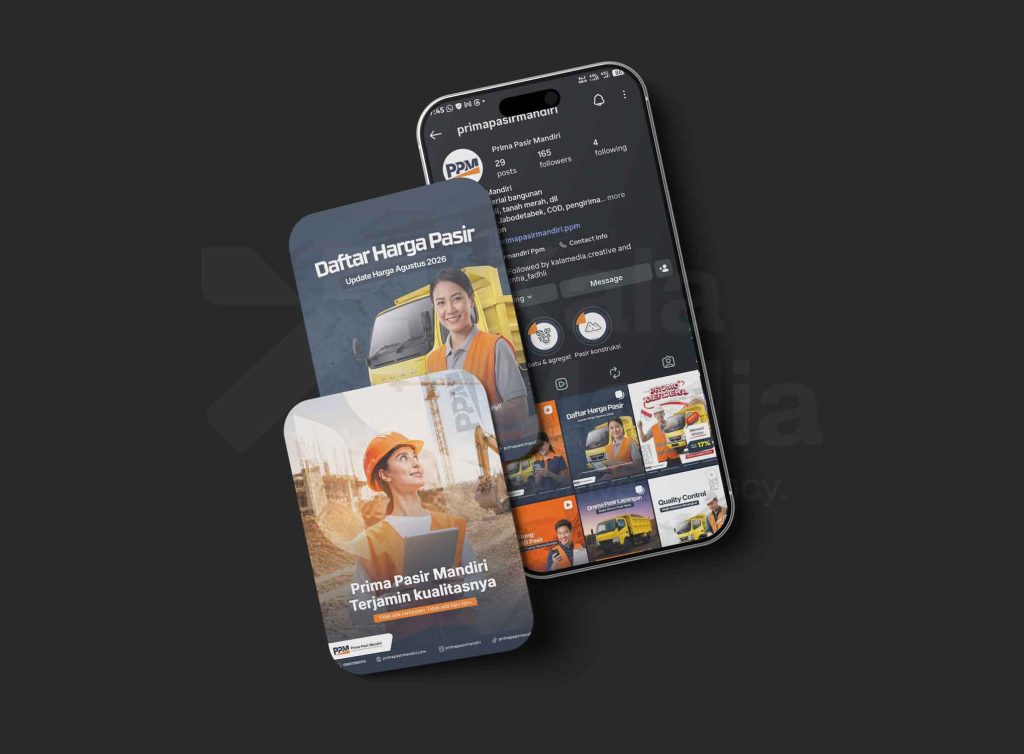 Konten media sosial Prima Pasir Mandiri dengan desain visual yang informatif dan profesional.