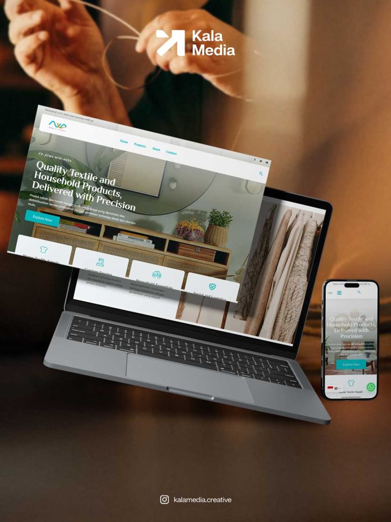 Tampilan website responsive Atmawidiaksa.co.id pada layar laptop dan smartphone.